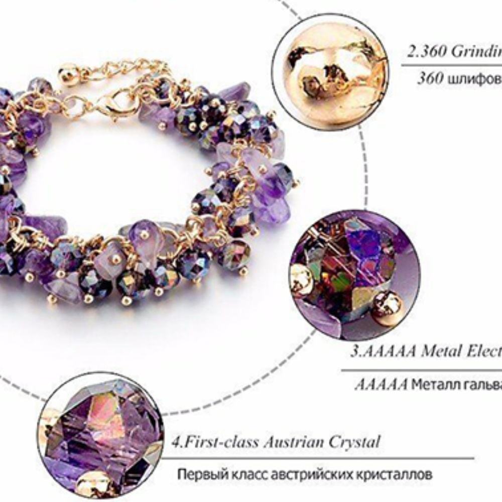 Natural Crystal Purple Stone Chipped Raw Bracelet - Up to 8" W/Extender - Picture 8 of 9